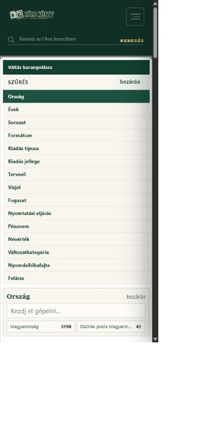 Év kiválasztása a mobil szűrőpanelen