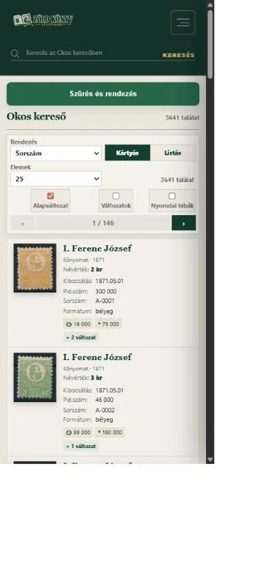 A Filter and sort gomb az Smart Search mobilnézetének tetején