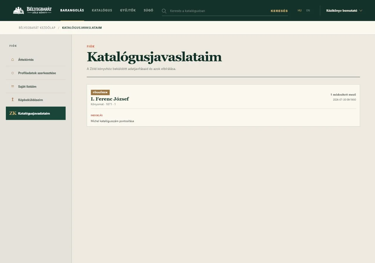 Beküldött katalógusjavaslat függőben állapottal