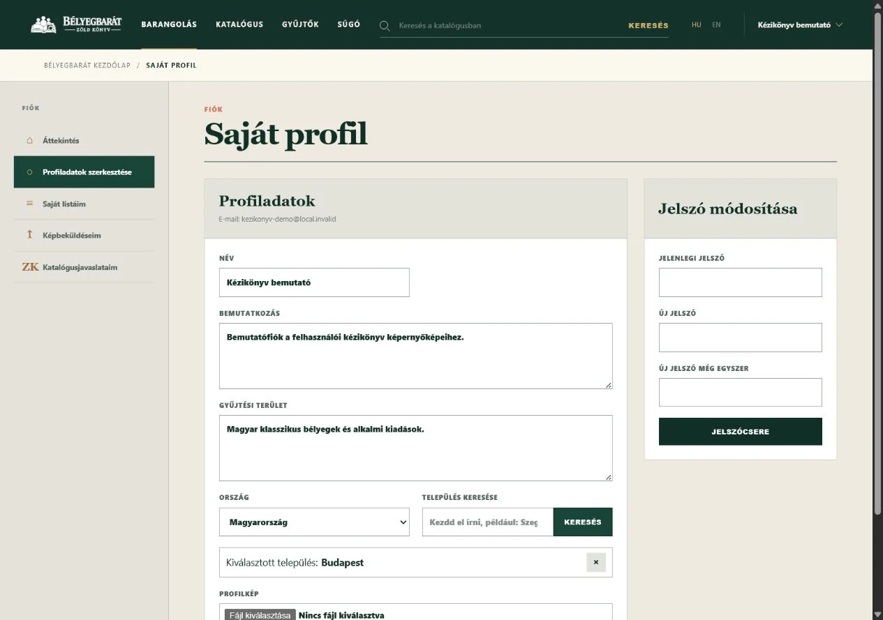 Profiladatok és jelszó módosítása