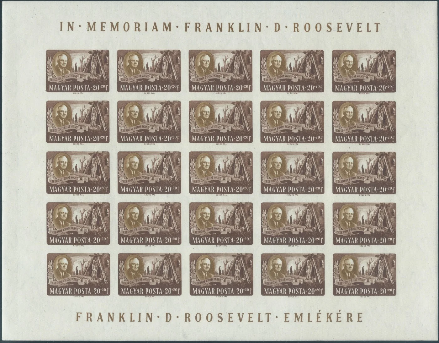 Complete sheet – 25 stamps (imperforate)