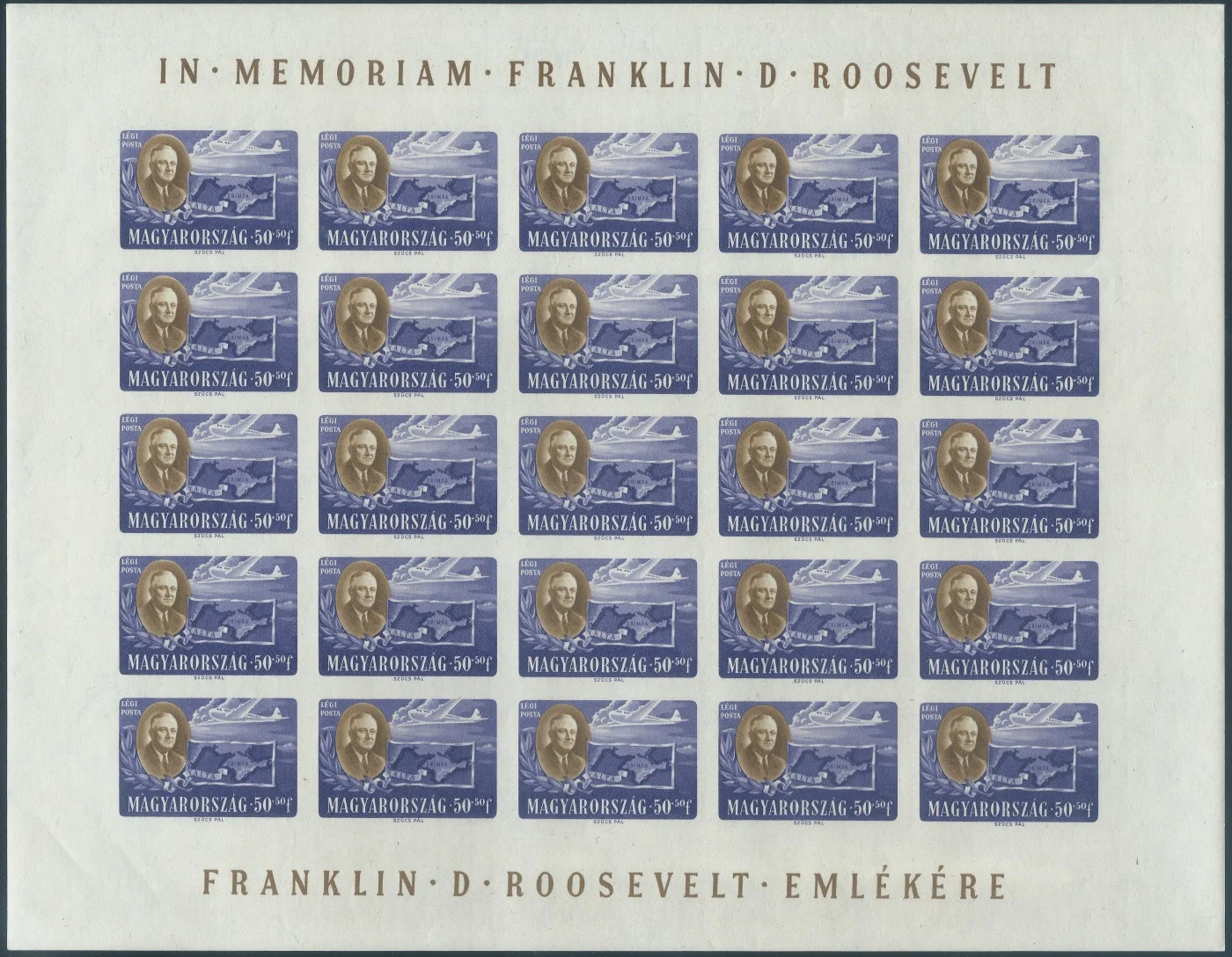 Complete sheet – 25 stamps (imperforate)
