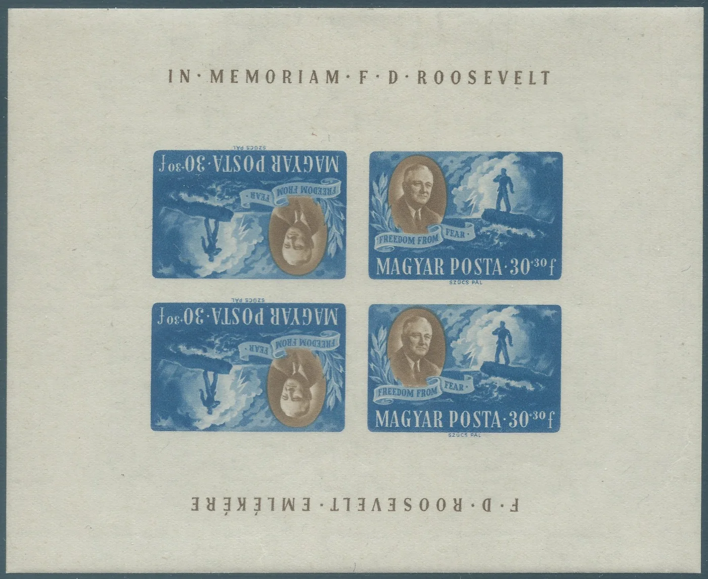 Inverted miniature sheet of four (imperforate)