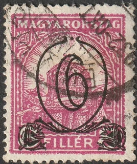 6 filléres felülnyomás – Szent István koronája