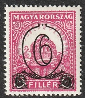 6 filléres felülnyomás – Szent István koronája